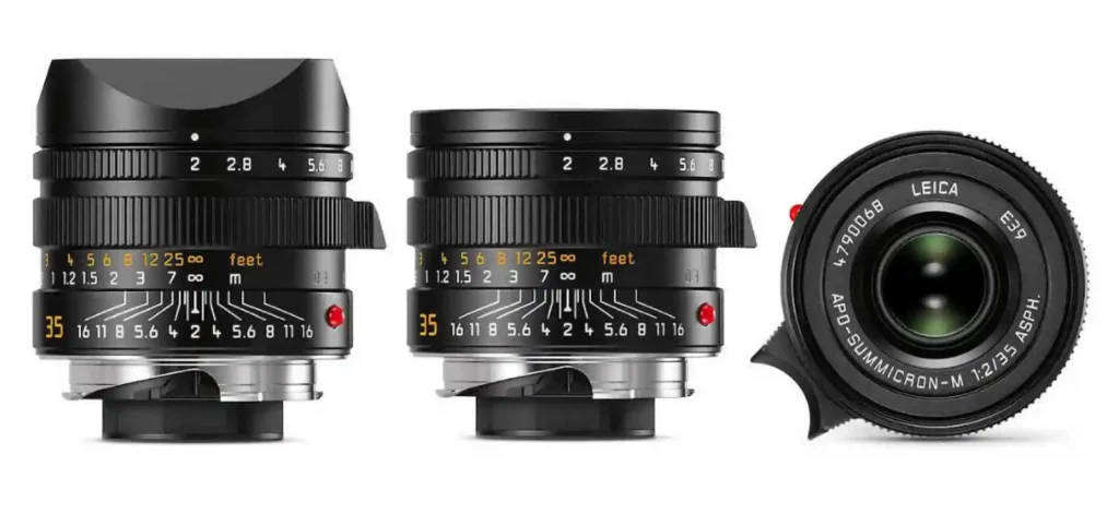 라이카 APO-Summicron-M 35mm f/2 ASPH 렌즈의 외관. 0.3m 최단 초점거리와 39mm 필터 사이즈가 특징이며, M11-P의 60MP를 위한 기술적 완벽함을 담은 렌즈.