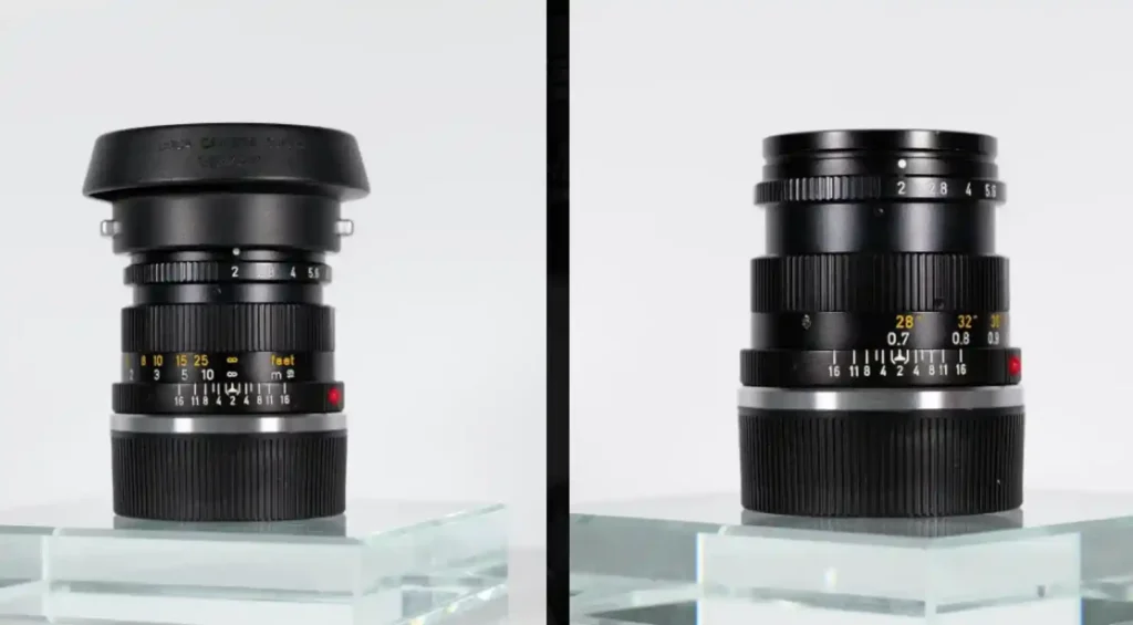 라이카 Summicron-M 50mm f/2 렌즈 (블랙) 상하단 비교. 240g의 컴팩트한 크기로 M11-P 입문용 렌즈 및 클래식한 표준 화각을 찾는 유저에게 추천되는 50mm 주미크론.