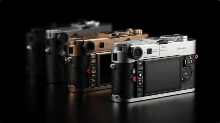 라이카 M11 시리즈 쿼텟 후면 샷, M11 M11-P M11 모노크롬 M11-D 비교. LCD 없는 M11-D 바디와 LCD 있는 다른 모델들의 대비. 라이카 M 시스템 4가지 철학.