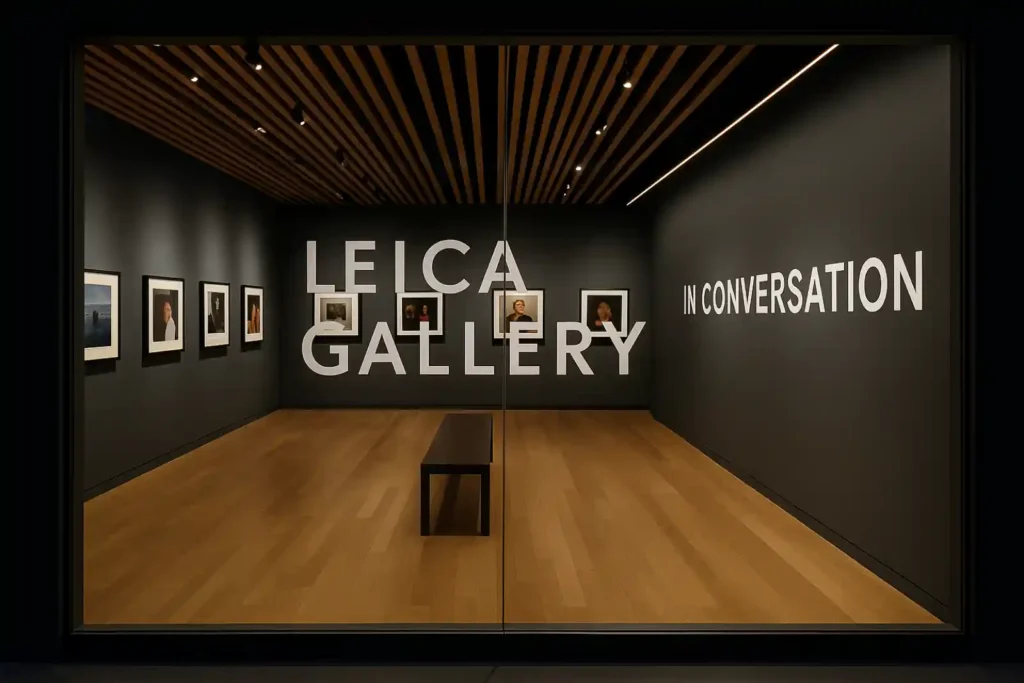 미니멀한 전시 공간에 여러 사진 작품이 걸려 있는 라이카 갤러리 내부 모습입니다.