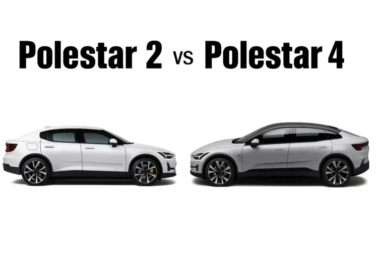 Polestar 2와 Polestar 4의 측면 디자인 비교 이미지.