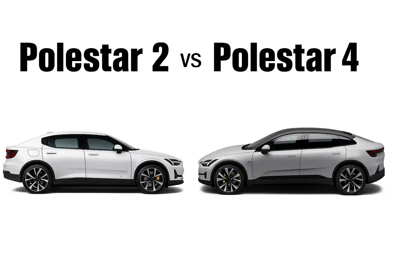 Polestar 2와 Polestar 4의 측면 디자인 비교 이미지.