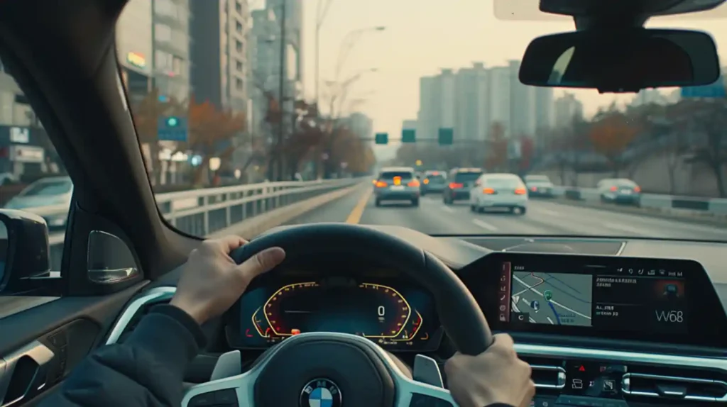 M340i 운전석 시점 도심 고속화도로 교통 상황 브레이크 등 운전 피로도