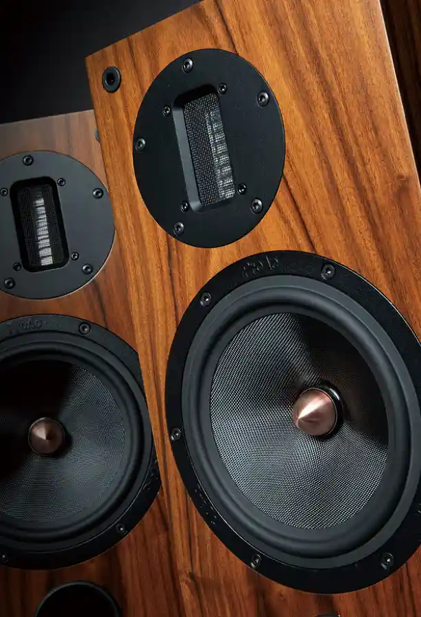 프로악 D2R 북쉘프 스피커 페어 클로즈업 - 리본 트위터와 현대적 드라이버 디자인