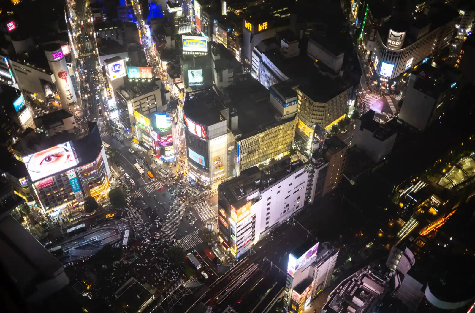시부야 스카이 전망대에서 내려다본 도쿄 시부야 스크램블 교차로 야경 전경