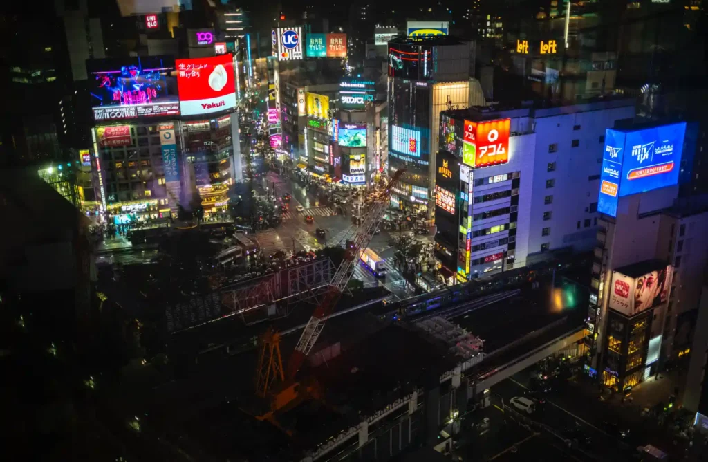 시부야 스카이 전망대 14층에서 내려다본 시부야 역 주변 야경 전경