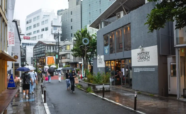 도쿄 캣스트리트 쇼핑 명소 - 하라주쿠 오모테산도 브랜드 매장 거리 비오는날