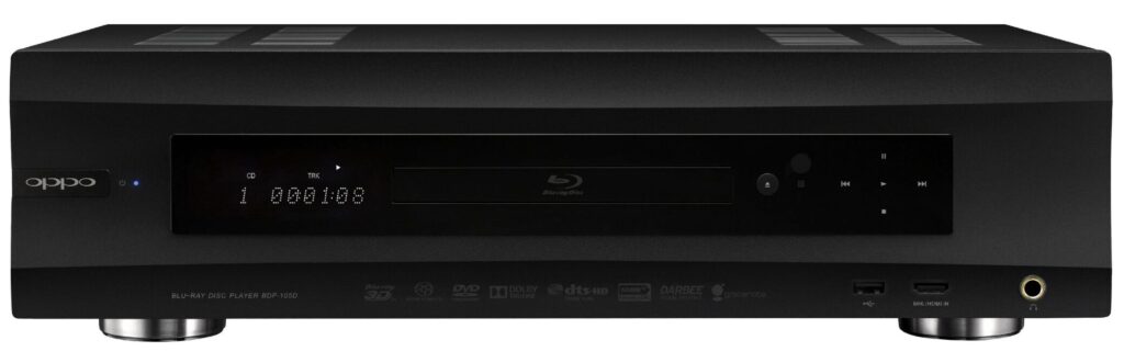 OPPO BDP-105D 유니버셜 블루레이 플레이어 전면, 디스크 트레이와 디스플레이