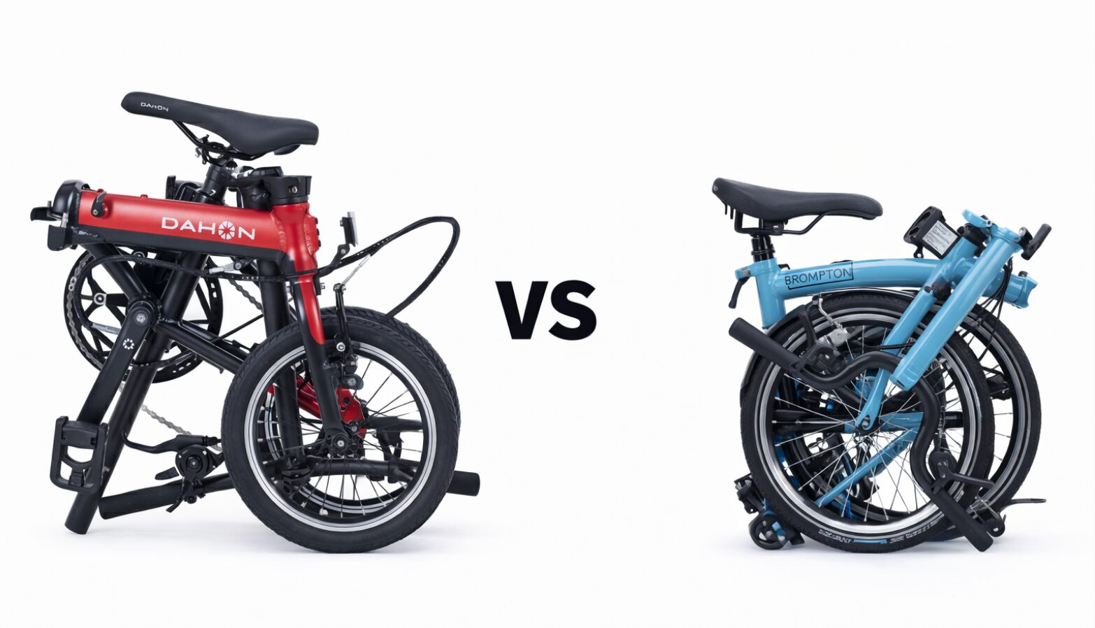 접은 상태의 다혼 K3 14인치 폴딩 자전거와 브롬톤 C Line 16인치 폴딩 자전거 비교 이미지