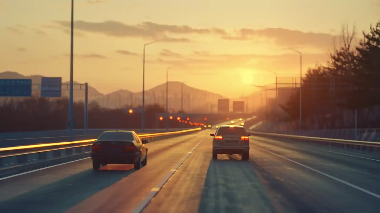 고속도로 1차로에서 정속 주행 중인 차량과 옆 차로 차량이 나란히 달리는 장면