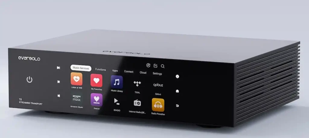 에버솔로 T8 전면 터치스크린 UI – 안드로이드 기반 플랫폼 중심의 스트리밍 트랜스포트
