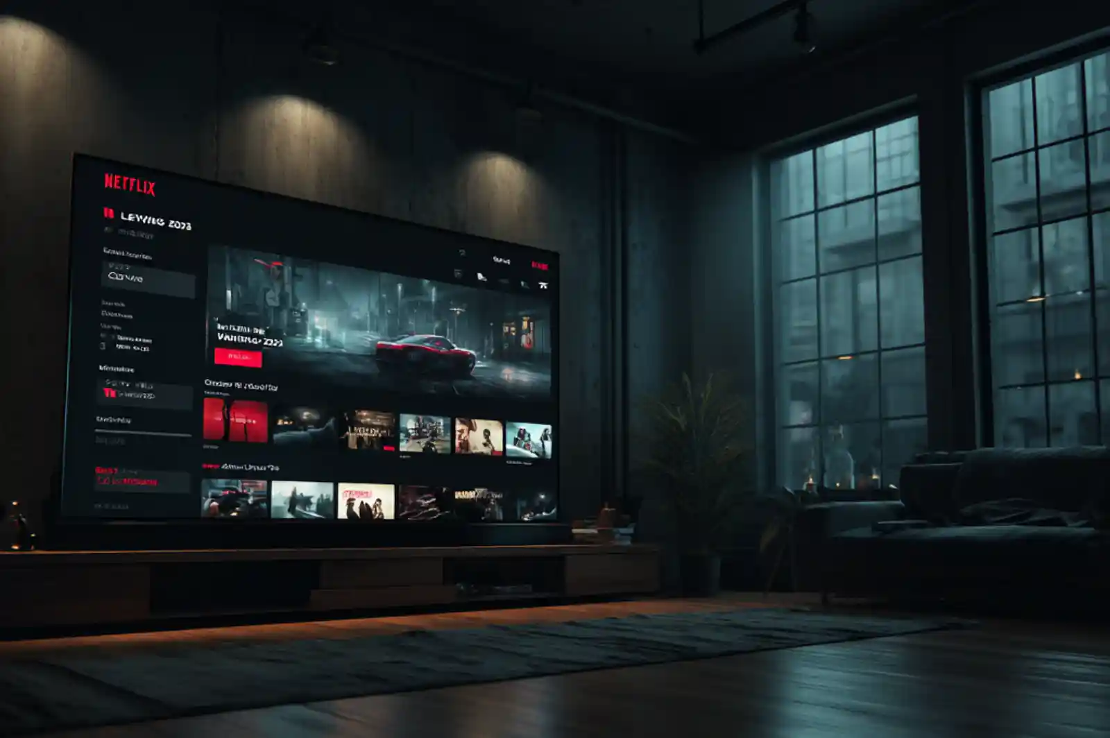 어두운 거실에 넷플릭스 화면이 켜진 대형 TV, 3월 종료 예정작 큐레이션 포스팅 대표이미지