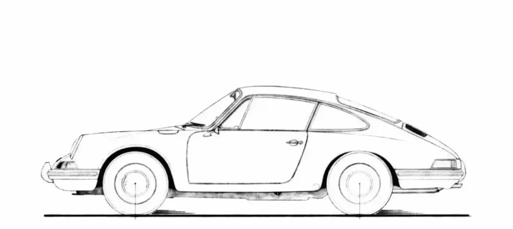 1960년대 포르쉐 911 초기 측면 스케치 드로잉