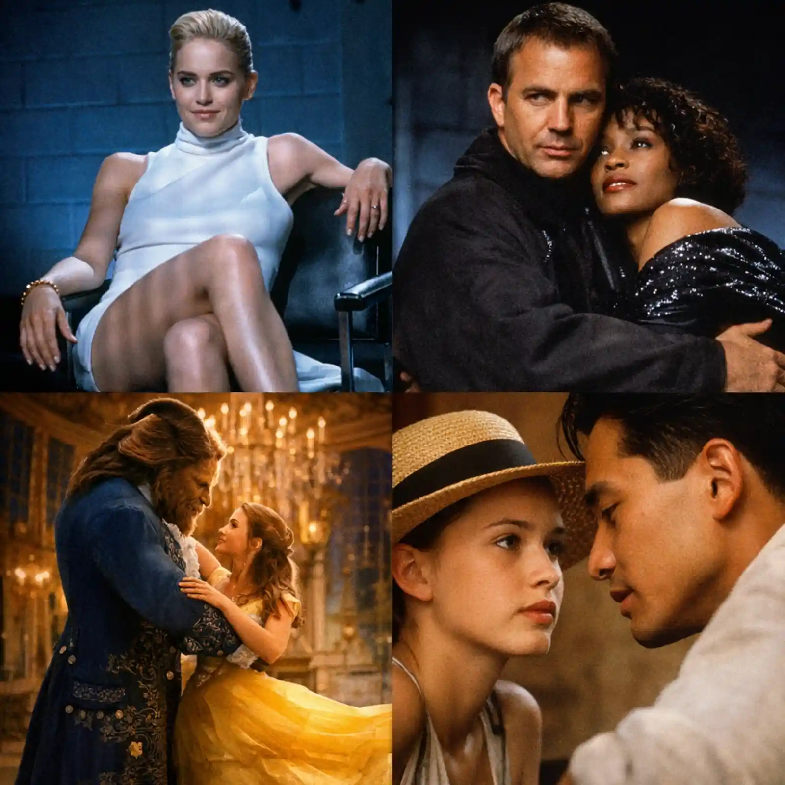 1992년 서울 극장가 TOP10 콜라주 이미지 – 원초적 본능, 보디가드, 미녀와 야수, 연인