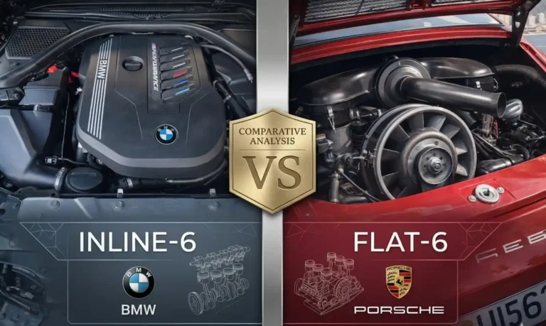 BMW B58 직렬6기통 엔진 룸과 포르쉐 공랭 플랫식스 엔진 룸 비교 – 실린더 배열 방식의 차이