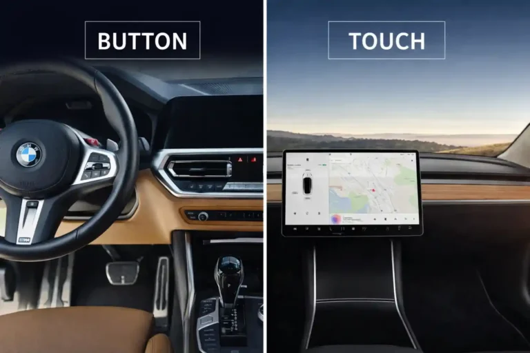 물리 버튼 중심의 BMW M340i 인테리어와 터치스크린 중심의 전기차 인테리어 비교